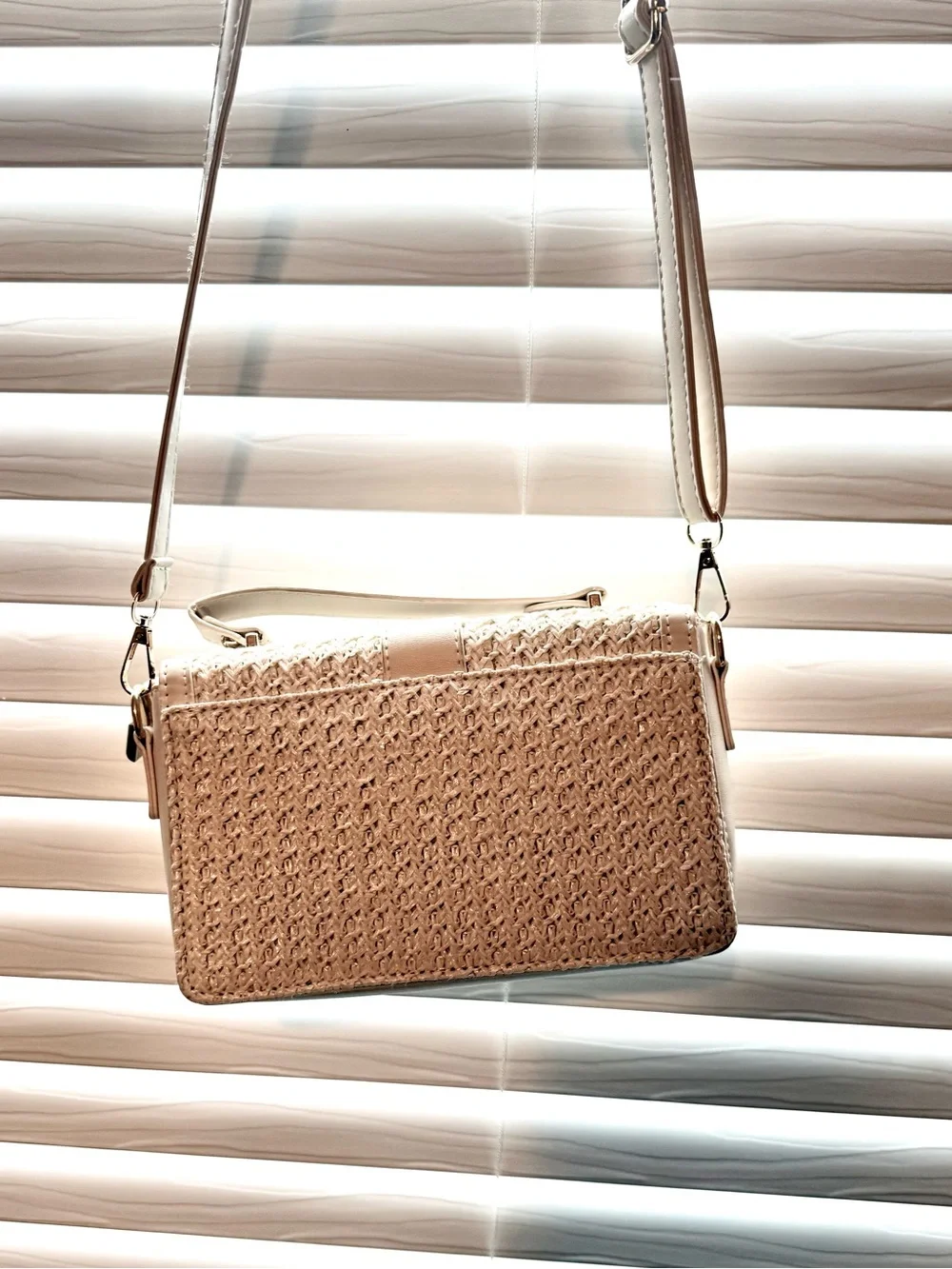 Woven Textured Crossbody Bag in Cream